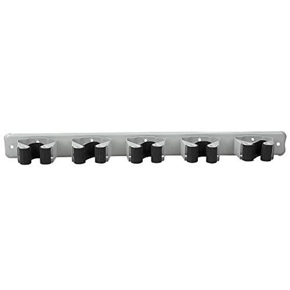 Mop and Broom Holder Wall Mounted Storage Organizer by Home Basics | 5 Slot Storage Rack with Textured Rubber Grippers for Kitchen, Garage, Laundry Room