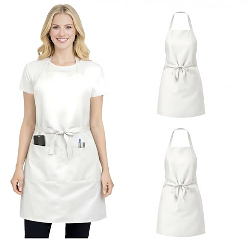 2/6/12/24 Pack Waterproof Aprons Bulk with Pockets, Polyester and PVC Coated Chef Aprons for Cooking, Painting, BBQ - color: Off-white