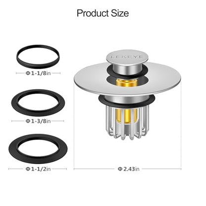 LEKEYE Bathroom Sink Stopper | Shower Drain Hair Catcher | Pop-up Sink Drain Stopper with Strainer | Bathroom Sink Plug for 1-1/8 to 1-1/2" Sink Drain Hole- Pearl Chrome