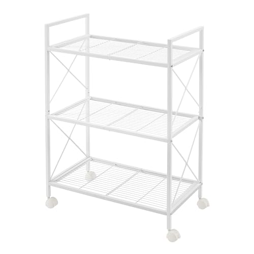 SONGMICS 3-Tier Steel Storage Rack with Wheels, Mesh Shelving Unit - color: White, size: 3 Tiers (23.6"W)
