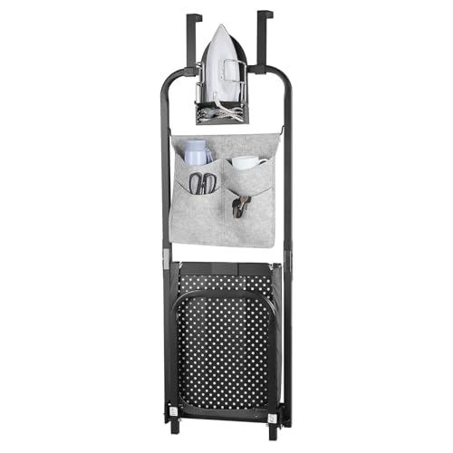 Seiritex Over the Door Ironing Board 13x36 inches with Iron Holder and Pocket Storage Bag, Hanging Iron Board for Home Laundry Room, Black - size: 13x36 inches