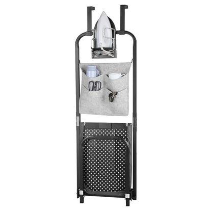 Seiritex Over the Door Ironing Board 13x36 inches with Iron Holder and Pocket Storage Bag, Hanging Iron Board for Home Laundry Room, Black - size: 13x36 inches