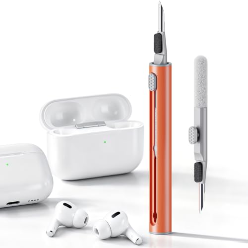 Hyashee Cleaner Kit for Airpods Pro 1 2 3 Multi-Function Cleaning Pen with Soft Brush Flocking Sponge for Bluetooth Earphones Case Cleaning Tools (Orange) - color: Orange