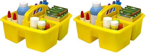Storex 3-Compartment Small Caddy – Multipurpose Classroom Organizer with Handle, Yellow, 12-Pack (00950U06C) - color: Yellow, size: 12-Pack, style: Small