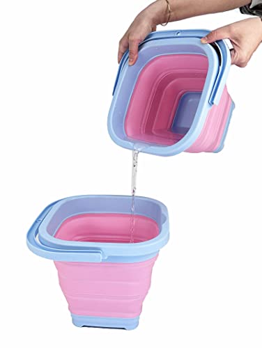SAMMART Collapsible Rectangular Cleaning Bucket 5L (1.3 Gallon)- Foldable Camping Beach Sand Water Pot Pail- Portable Space Saving Tub for Household, Outdoor Car Washing (Cool Blue/Maglia Rosa) - color: Cool Blue/Maglia Rosa