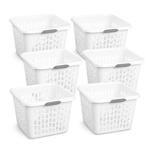 White Laundry Basket 6-Pack, 1.5 Bushel Square with Handles - color: White 6PCS