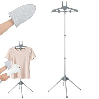 Garment Steamer Rack and Garment Ironing Glove for Clothes Adjustable Garment Hanger Standing Adjustable Steamer Stand for Clothes Foldable Iron stand with Ironing Glove for Steaming Clothes 32-63Inch - color: Gray 2PCS