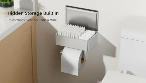 FORIOUS Toilet Paper Holder with Shelf, Wall-Mounted Modern Wipes Dispenser - color: Stainless Steel, size: Big 1 Pack-8" (L)