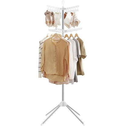 SONGMICS Clothes Drying Rack, 72.8-Inch Drying Rack, 3 Rotatable Arms - color: White + Silver, style: 2-Tier-Clip