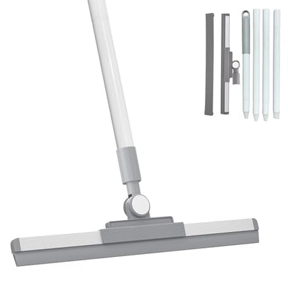 Floor Squeegee Broom - 52" Long Handle Rubber Scrubber for Bathroom, Tile, Shower, Glass, Pet Hair, Hardwood Floor - Adjustable Long Handle, Water Wiper with Replacement Blade (White)