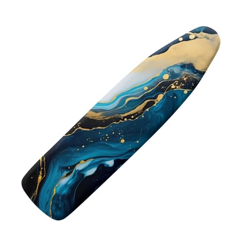 Blue Marble Print Iron Board Cover with Padding 15x54 Inch Standard Ironing Board Cover with Elastic Edge, Cute Home Decoration Table Top Ironing Board Cover - color: Blue Marble Print 1
