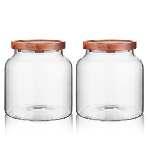 Labina Glass Jar with Wood Lid, Airtight Kitchen Storage Canister - size: C2: 54 Oz 2 pcs