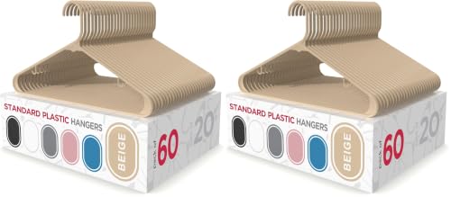 Sharpty Plastic Hangers Clothes Hangers for Clothing, Closet, Coats & Shirts - Durable & Space Saving - for Everyday Standard Use, Room Essentials & Basics - 120 Pack - Beige - color: Beige, size: 60 (Pack of 2)