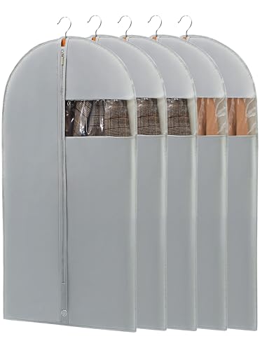 43" Garment Bags for Hanging Clothes, Suit Bags for Closet Storage and Travel, Grey Suit Cover Bags with Clear Window for Coats, Jackets, Shirts (5 Packs) - color: Grey, size: 43" - 5 Pack