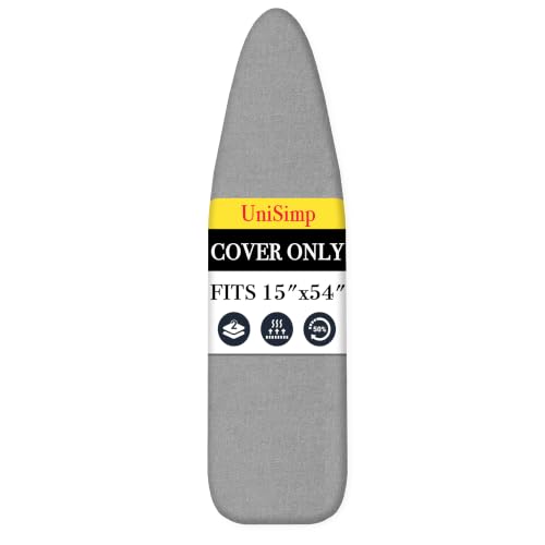 UniSimp Ironing Board Cover and Pad 15"x54" Extra Thick Natural Cotton, Scorch and Stain Resistant Padding, Standard Size Iron Board Cover with Fasteners Heavy Duty Elastic Edge, Heatproof Gray - color: Gray, size: 15" x 54"
