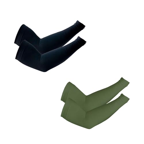 PFFY UV Protection Cooling Arm Sleeves for Men and Women UPF 50 Sun Sleeve - color: 1 Pair - Black+green