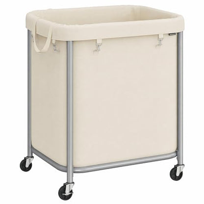 SONGMICS Laundry Basket with Wheels, 170L, Steel Frame, Removable Bag - color: Dove Gray + Cream White, size: 140 L (2-Section)