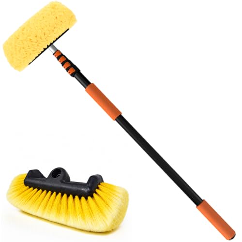 SISUPASSIE Car Wash Brush, 12FT Telescopic Car Wash Brush with Long Handle, 12-Inch Soft Bristle Car Cleaning Brush for Cleaning Car, RV, Truck, Boat, Solar Panels - size: 12FT