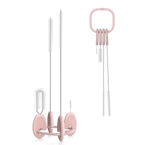 YOTIME 4in1 Straw Cleaner Brush Set, Reusable Standing Straw Brushs with Holder Ring, for Wide and Narrow Straws, Tumblers, Water Bottles and Cups, Pink - style: Standard | Pink