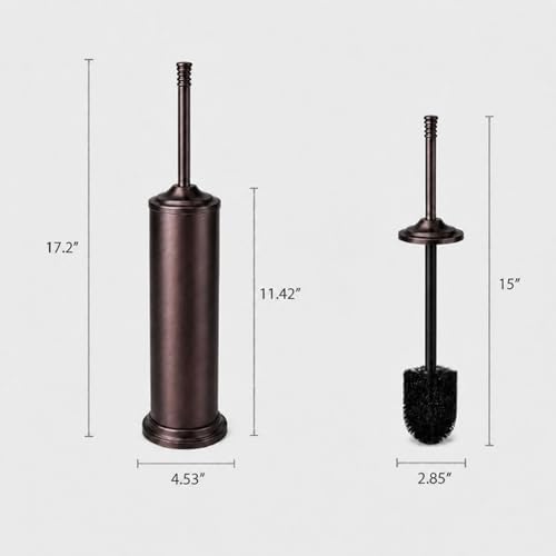 Red Bronze Toilet Brush and Holder Set，Extra Long Handled Toilet Bowl Brush and Holder，Stainless Steel Heavy Duty Toilet Brush for Bathroom,Deep Cleaning Modern Toilet Cleaner Slip Base - color: Red Bronze