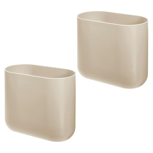 iDesign Small Slim Plastic Bathroom Trash Can, 2-Pack, Brown - color: Taupe, style: Pack of 2