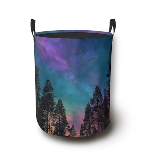 Aurora Forest Laundry Hamper,Collapsible Laundry Basket with Handles Waterproof Storage Bin for Clothes Books Organizer Basket for Bedroom Bathroom Dormitories 16" x 20.8" - color: Aurora Forest