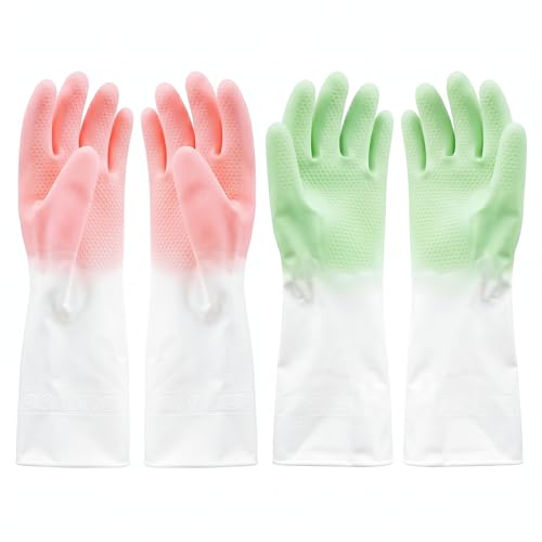 Cleaning Gloves 2 Pairs Medium, Reusable Rubber Dishwashing Kitchen Women