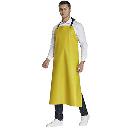 Rubber Waterproof Apron Butcher Heavy Duty -Oil Chemical Resistant Safety Aprons for Cleaning Fish, DishWashing - color: Yellow, size: X-Large