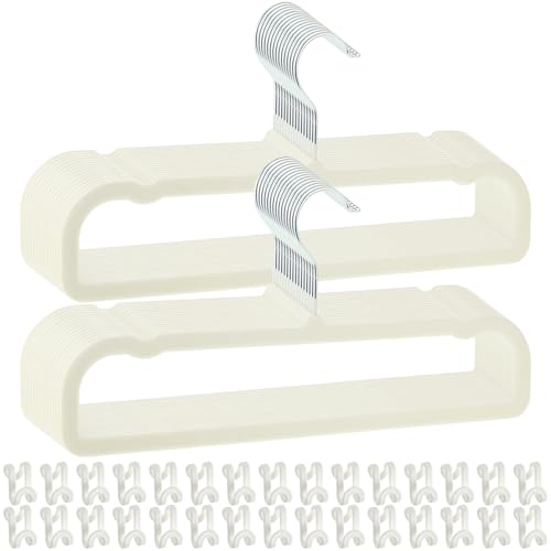 Pants Hangers Space Saving, 30 Pack Velvet Hangers for Closet with 30 Hooks, Strong Durable Non Slip Slim Clothes Hanger, Ultra Soft Flocked Hanger for Pants, Shirts, Bra, Shorts (Cream) - color: Cream