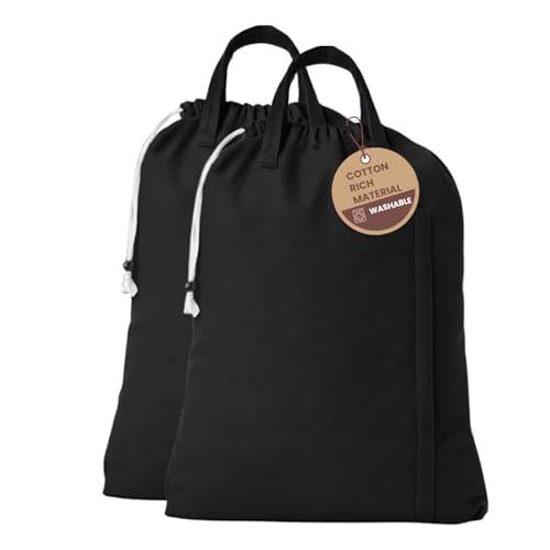 LFH Home Large Premium Cotton Rich Canvas Laundry Bag with Drawstring and Handles Heavy Duty, Multi-Use, and Washable for Home, Travel, College or Storage 20x30 (Pack of 2)-Black - color: Black, size: 20”x30” (Pack of 2)