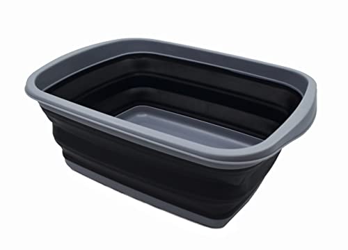 SAMMART 10L (2.6 Gallons) Collapsible Tub - Foldable Dish Tub - Portable Washing Basin - Space Saving Plastic Washtub (Dark Grey/Black, 1) - color: Dark Grey/Black
