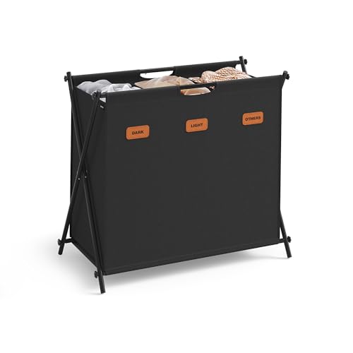 SONGMICS Laundry Hamper, 35.6 Gal. 3 Sections, Collapsible X-Frame - color: Ink Black, size: 135 L