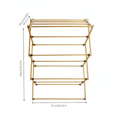 FJO Foldable Bamboo Clothes Drying Rack, 3-Tier Collapsible Laundry Clothes Hanger, Portable Wooden Drying Rack, Space Saving Indoor Outdoor, 28'' D x 15'' W x 39.3'' H, Beige