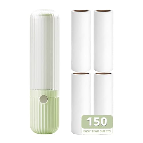 Compact Lint Remover with 150 Sheets, 1 Roller & 4 Refills, Green - color: Green