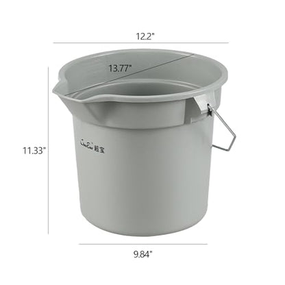 14 Quart / 3.5 Gallon Round Plastic Cleaning Bucket with Handle, Commercial, Heavy Duty, Gray, 4 Packs