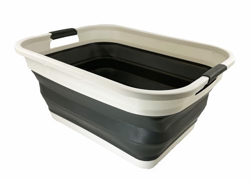 SAMMART 41L (10.8 gallons) Collapsible Plastic Laundry Washing Tub/Basket-Foldable Pop Up Storage Container/Organizer-Portable Hamper(1, Grey/Washed Black) - color: Grey/Washed Black