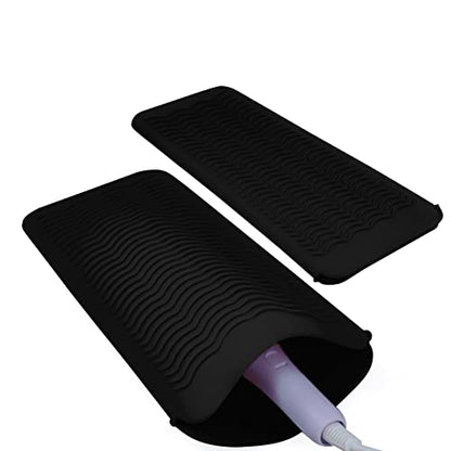 Silicone Heat Resistant Mat Pouch for Hair Straightener,Curling Iron, Black - color: Black, size: 2 Pack
