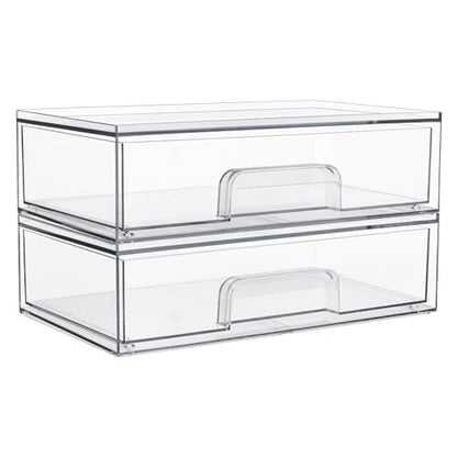 Vtopmart Clear Stackable Storage Drawers, 2 Pack Wide Plastic Organizers - style: 2pack Wide