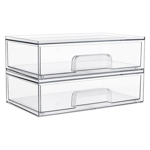 Vtopmart Clear Stackable Storage Drawers, 2 Pack Wide Plastic Organizers - style: 2pack Wide