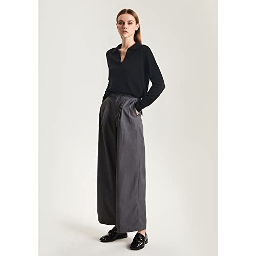 GreenMount Women's Deep V-Polo Casual Loose Cashmere Sweater Pullover Lapel Long Sleeve for Women Keep 37.5° Warm - color: Black, size: Small