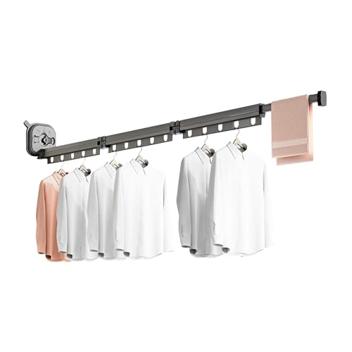 Ergocar Clothes Drying Rack Wall Mounted, Clothes Drying Rack Folding Indoor, Retractable Clothes Hanger with Hanging Holes, Space Saver, for Balcony, Bathroom, Bedroom - color: Gray, size: 49.60*4.72*4.72