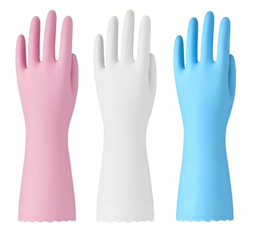 Bamllum Kitchen Cleaning Gloves, Latex-Free, Cotton Flocked Liner, Small - color: Blue+pink+white, size: Small