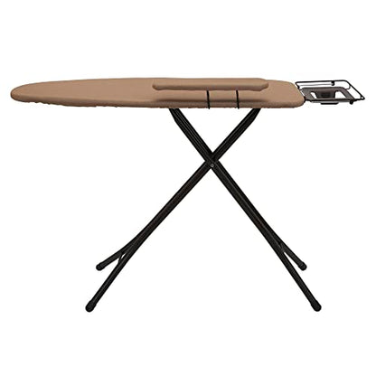 Household Essentials Mega Ironing Board, 4-Leg, Steel Top Pressing Station, Heat-Resistant Fiber Pad and Polyester Cover, Includes Sleeve Board and Iron Rest with Hanger Bar, Bronze Frame - color: Brown/Bronze, size: 49" L, style: With iron station