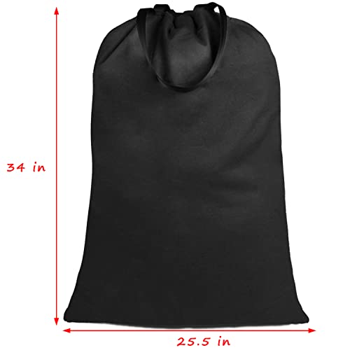 Sanlykate Large Canvas Cotton Laundry Bag with Drawstring & Handles, Heavy Duty Durable Dirty Clothes Organizer, Tear Resistant Hamper Liner Storage Bag, Travel Sack, 25.5 x 34inch - Black - color: Black