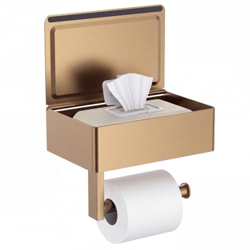 FORIOUS Toilet Paper Holder with Shelf, Wall-Mounted Modern Wipes Dispenser - color: Champagne Bronze, size: Big 1 Pack-8" (L)