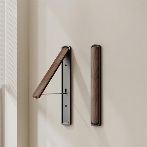 Retractable Wall Mounted Drying Rack - Foldable Clothes Hanger in Walnut or Oak Color for Laundry Room, Closet & Balcony (Walnut, 1 Rack) - color: Walnut, size: 1 Rack + No Rod