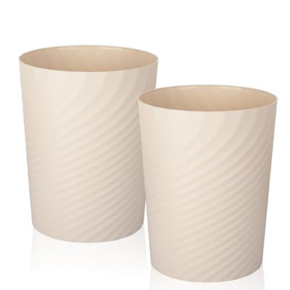 Plastic Small Bathroom Trash Can Wastebasket Garbage Can, Beige, 2 Pack - color: Beige, size: 1.8 Gallon/2 Pack