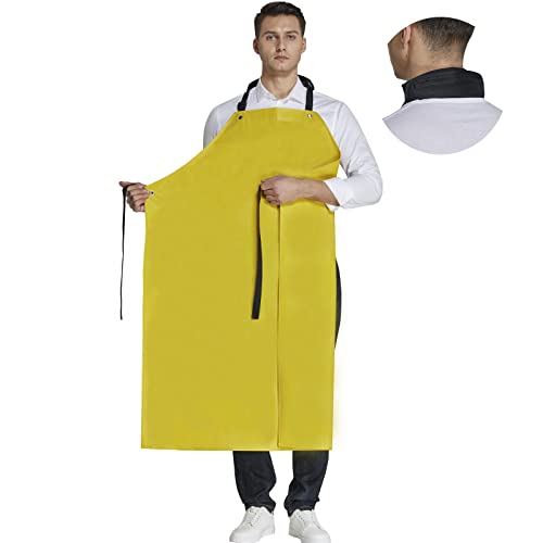 Rubber Waterproof Apron Butcher Heavy Duty -Oil Chemical Resistant Safety Aprons for Cleaning Fish, DishWashing - color: Yellow, size: X-Large