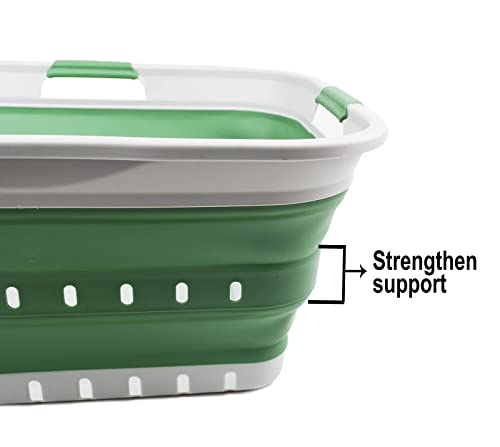 SAMMART 42L (11 gallon) Collapsible Plastic Laundry Basket - Foldable Pop Up Storage Container/Organizer - Portable Basket - Space Saving Hamper/Basket (Grey/Dark Sea Green (Set of 2)) - color: Grey/Dark Sea Green (Set of 2)