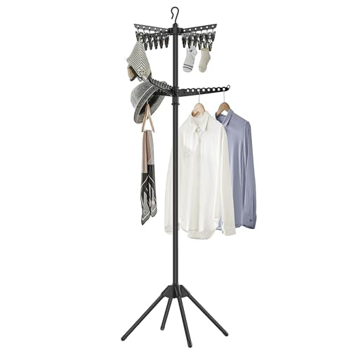 SONGMICS Clothes Drying Rack, 72.8-Inch Drying Rack, 3 Rotatable Arms - color: Black, style: 2-Tier-Clip